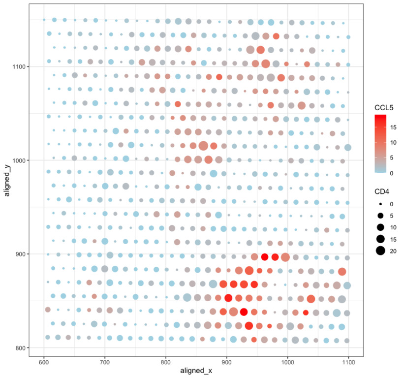 Visualizing Spatial Correlation Between Helper T Cell Markers CCL5 and CD4