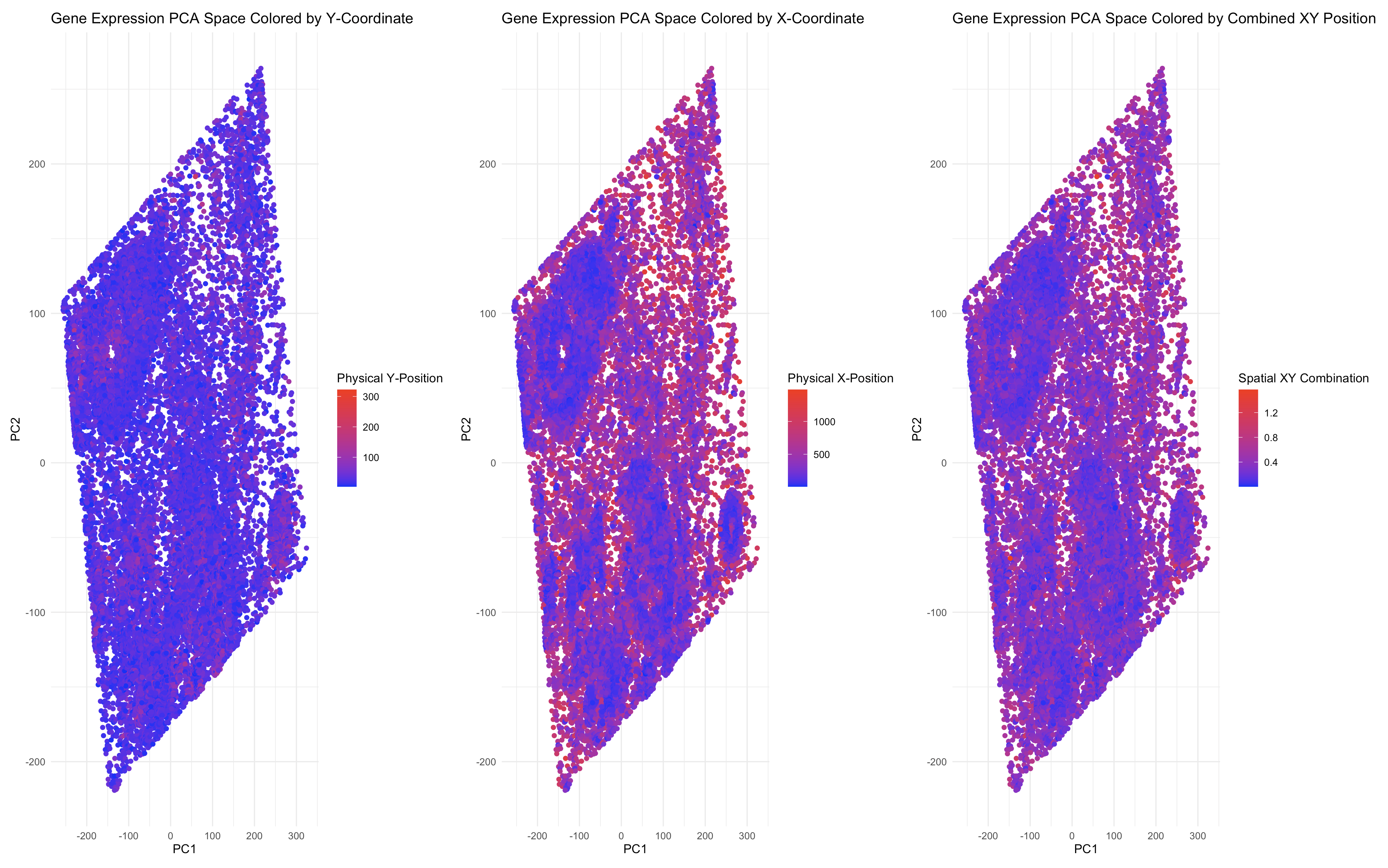 Determining the relationship between gene expression and physical spaces